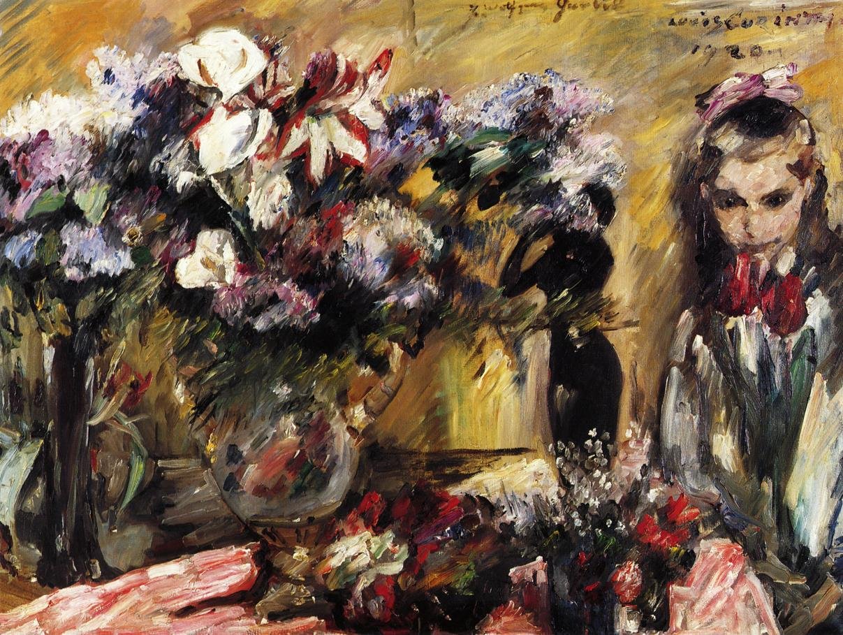 Bloemen en dochter Wilhelmine door Lovis Corinth