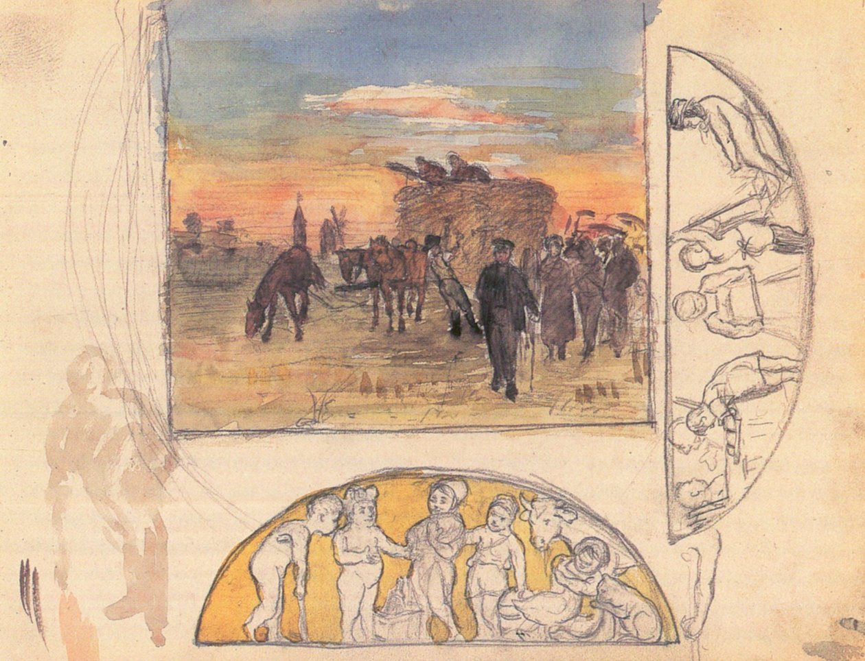 Landschap met hooioogst en twee friescomposities door Lovis Corinth