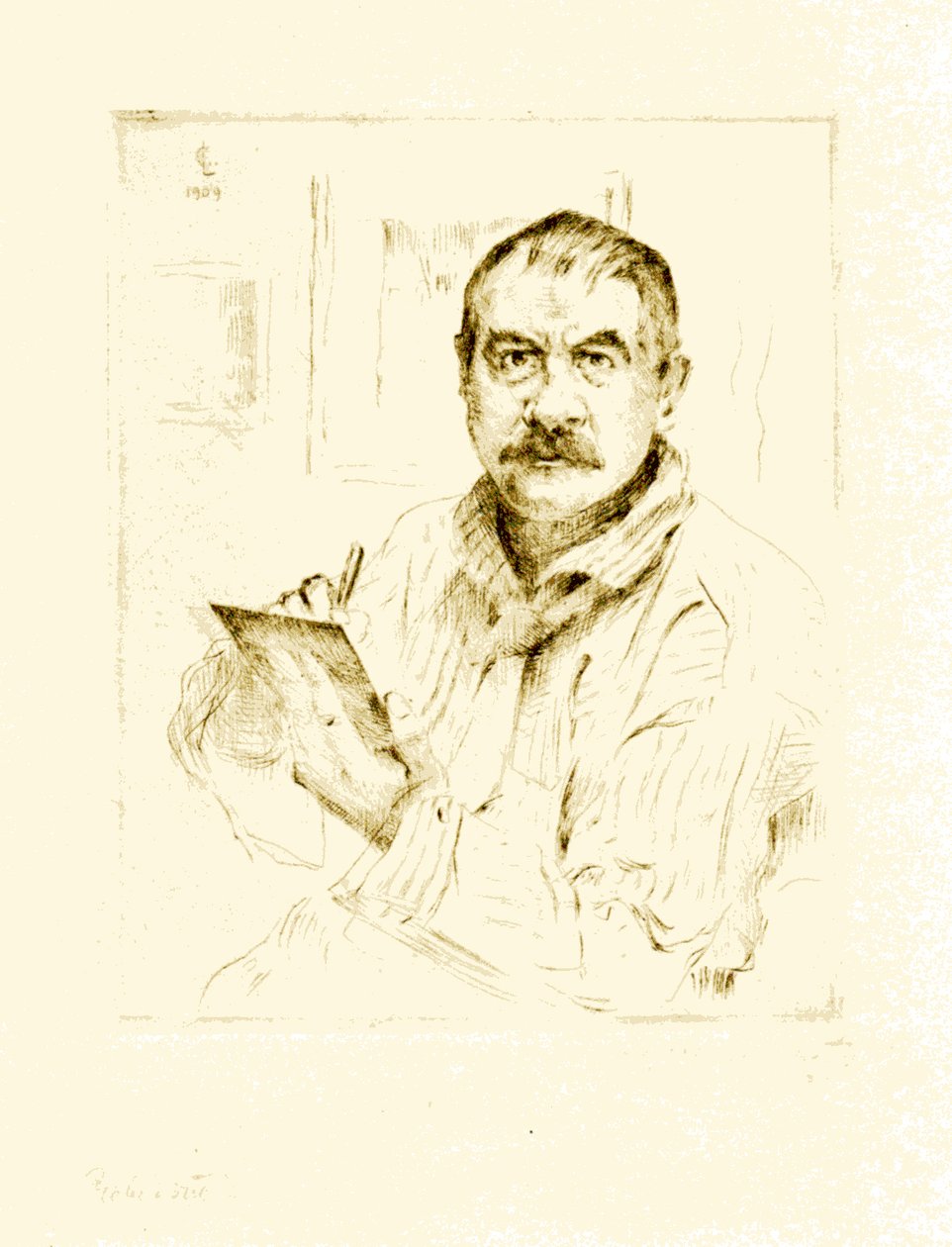 Zelfportret, ets door Lovis Corinth