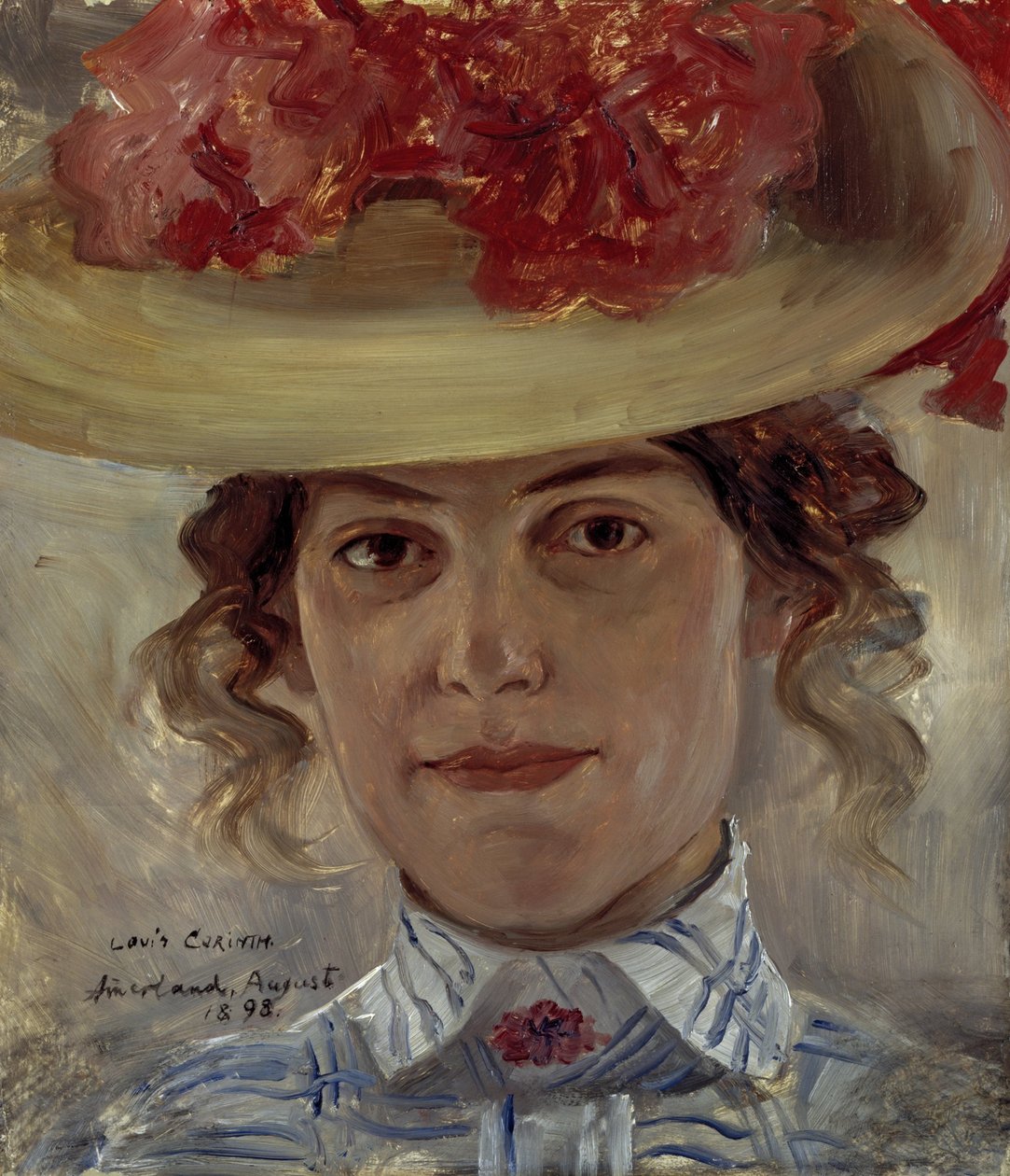 Mevrouw Halbe met strohoed door Lovis Corinth