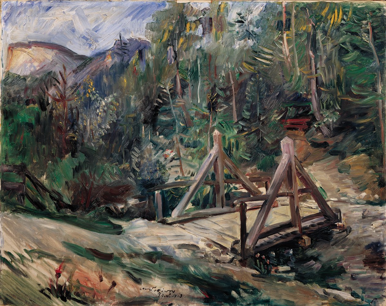 Tiroler landschap met brug door Lovis Corinth