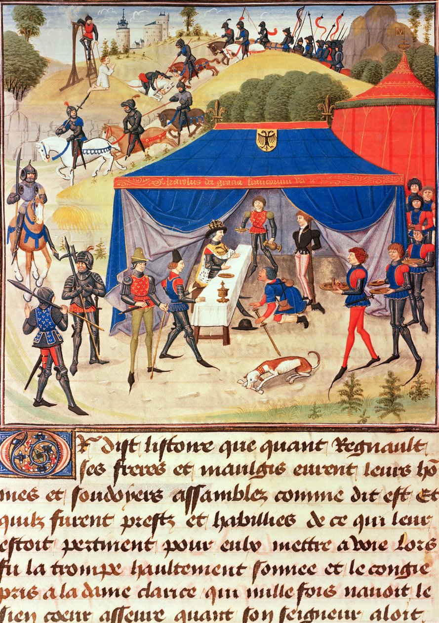 Renaud de Montauban en Karel de Grote (742-814), uit de Renaud de Montauban-cyclus door Loyset Liedet