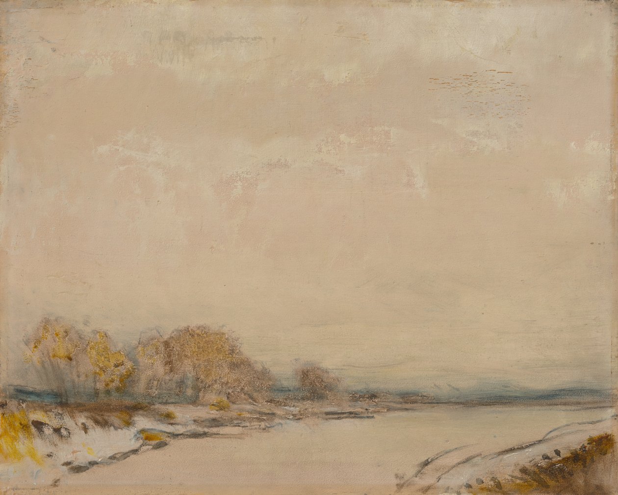 Landschap met een rivier door Laszlo Mednyanszky