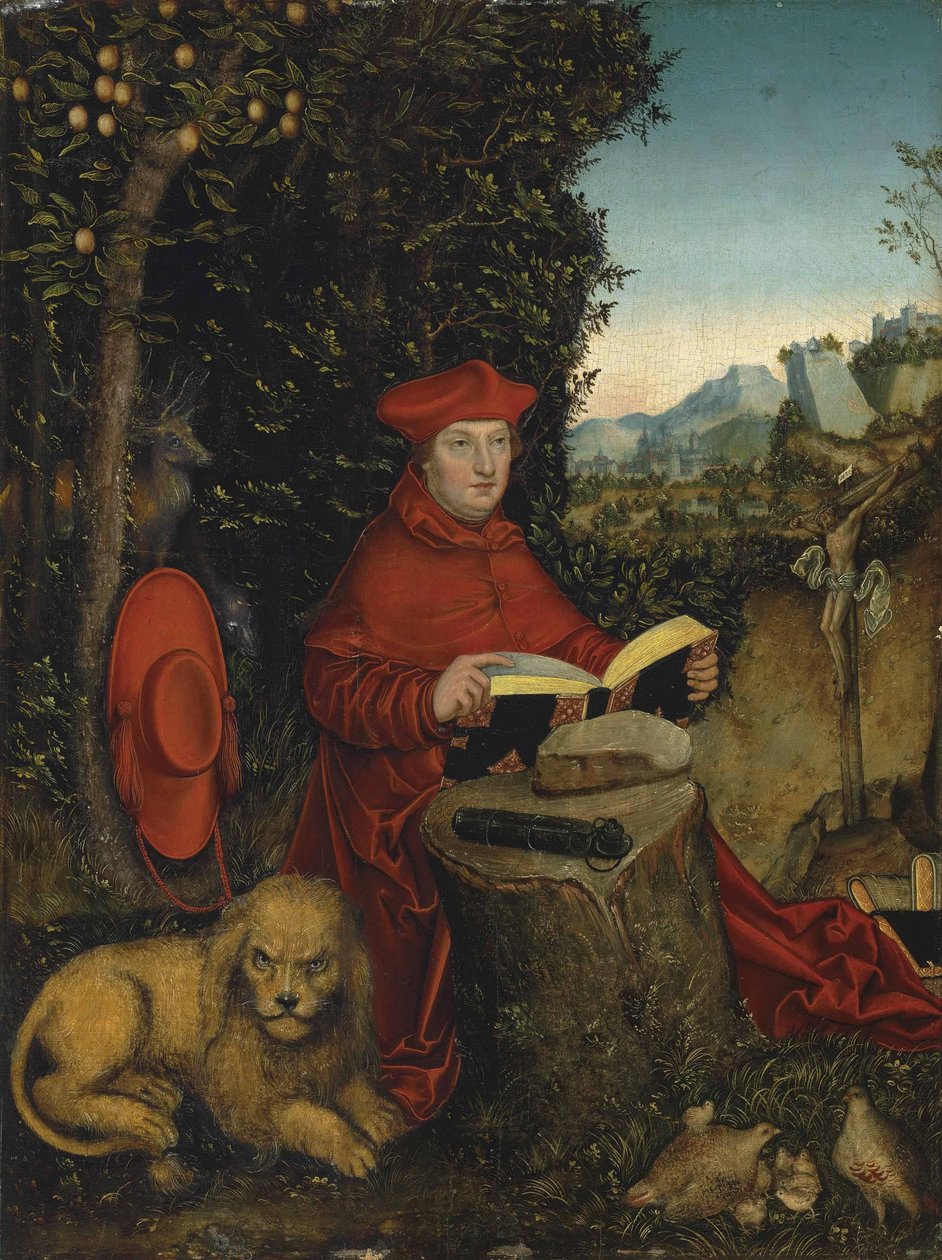 Kardinaal Albrecht van Brandenburg als Sint Hiëronymus door Lucas Cranach the Elder