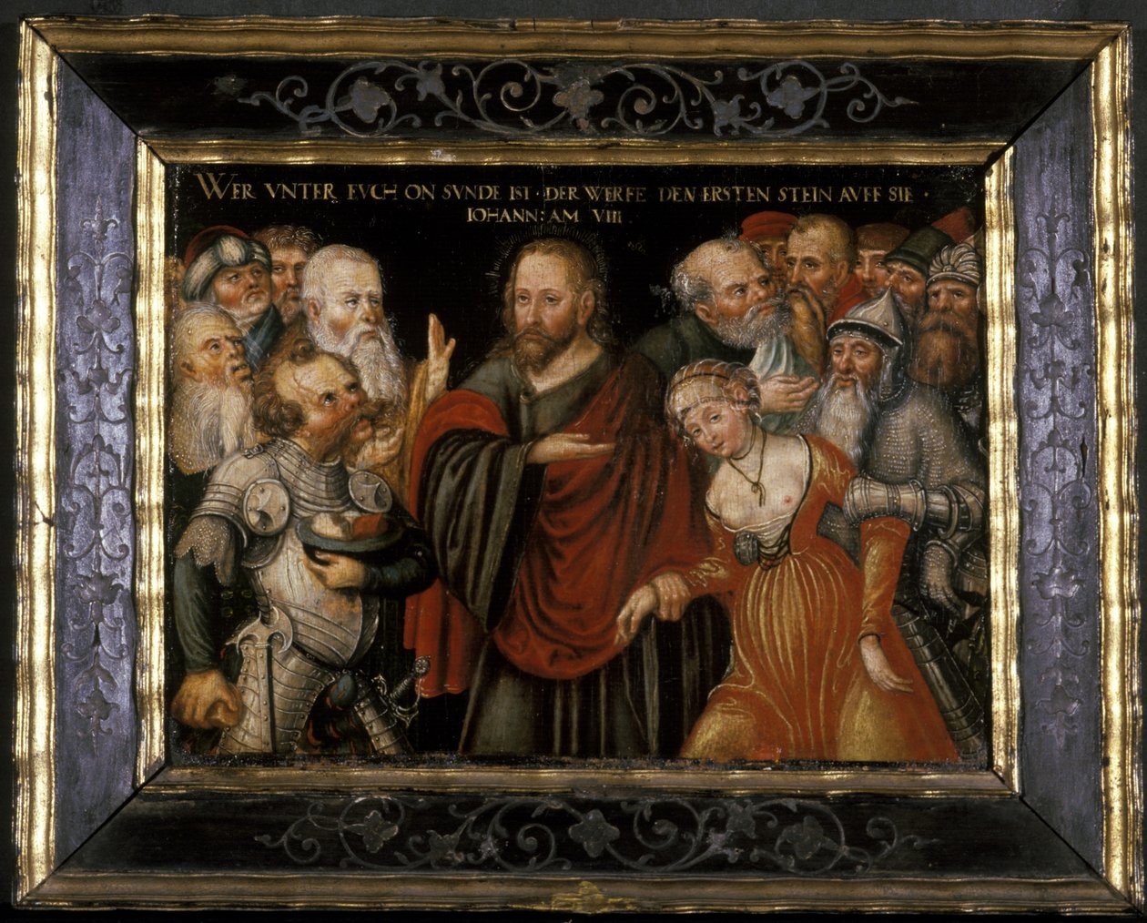 Christus en de overspelige vrouw door Lucas Cranach the Elder