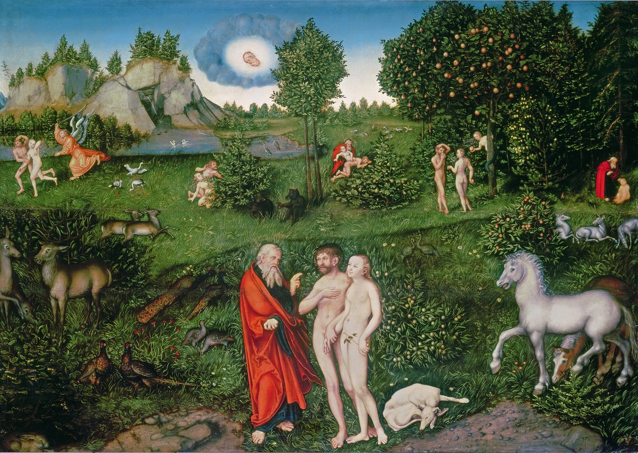 Adam en Eva in de Tuin van Eden, 1530 door Lucas Cranach the Elder
