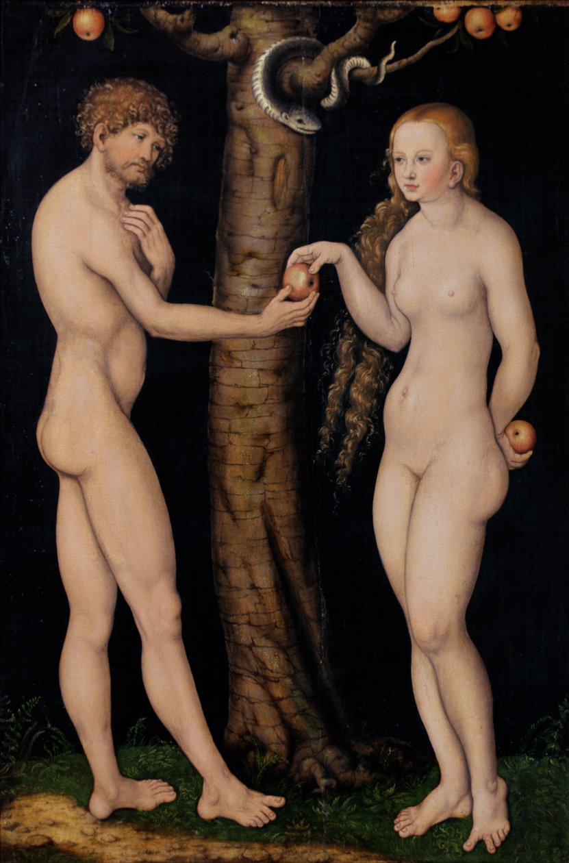 Adam en Eva in de Hof van Eden, c.1520-25 door Lucas Cranach the Elder