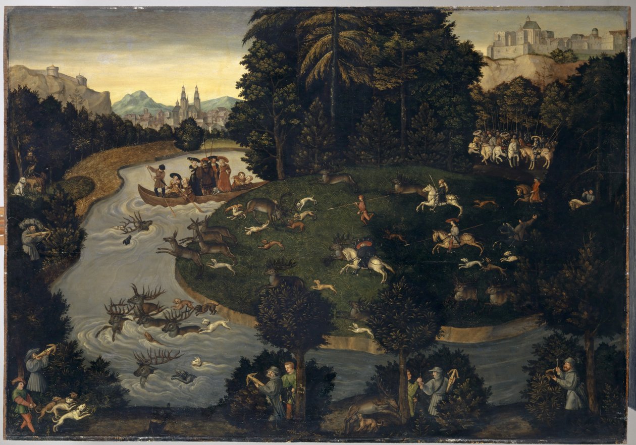 Hertenjacht van Frederik de Wijze met keizer Maximiliaan I, ca.1600 door Lucas Cranach the Elder