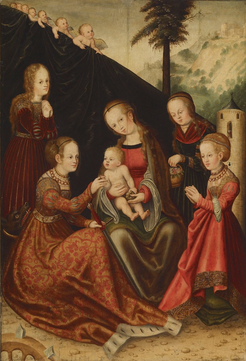 Mystieke huwelijk van Sint-Catharina, 16e eeuw door Lucas Cranach the Elder