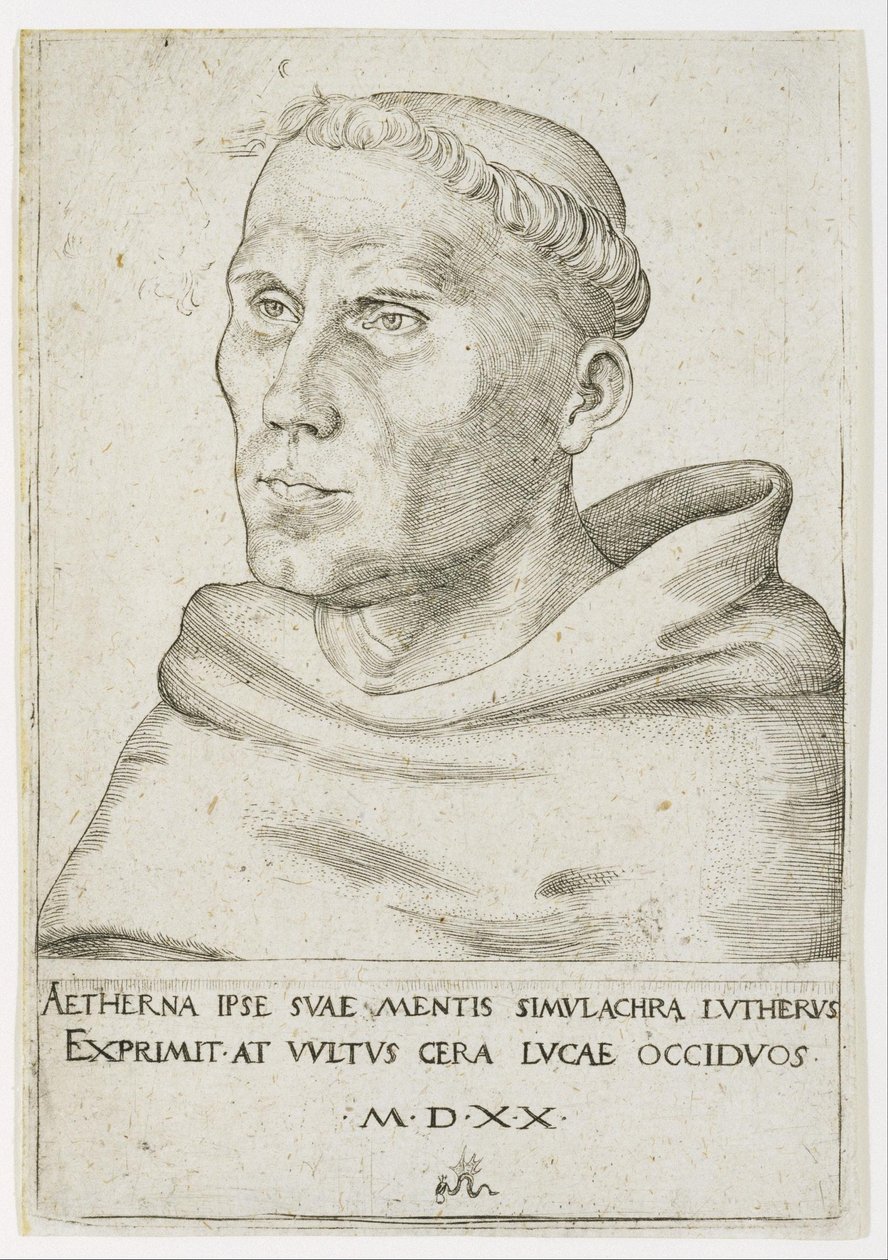 Martin Luther, buste in driekwart zicht door Lucas Cranach the Elder