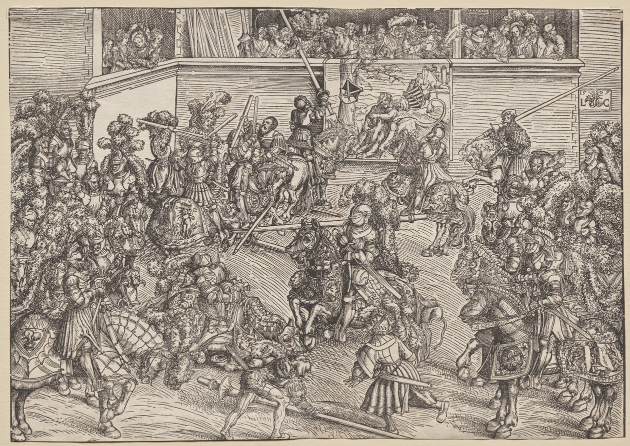 Het toernooi met Sampson en de leeuw door Lucas Cranach