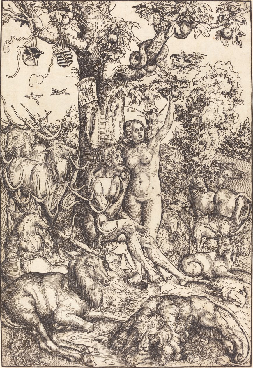 Adam en Eva in het Paradijs door Lucas Cranach the Elder