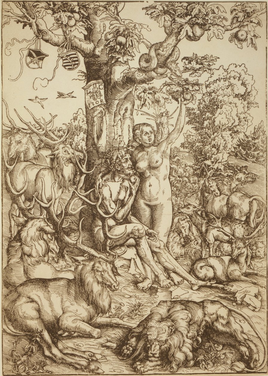 Adam en Eva in het paradijs door Lucas Cranach the Elder