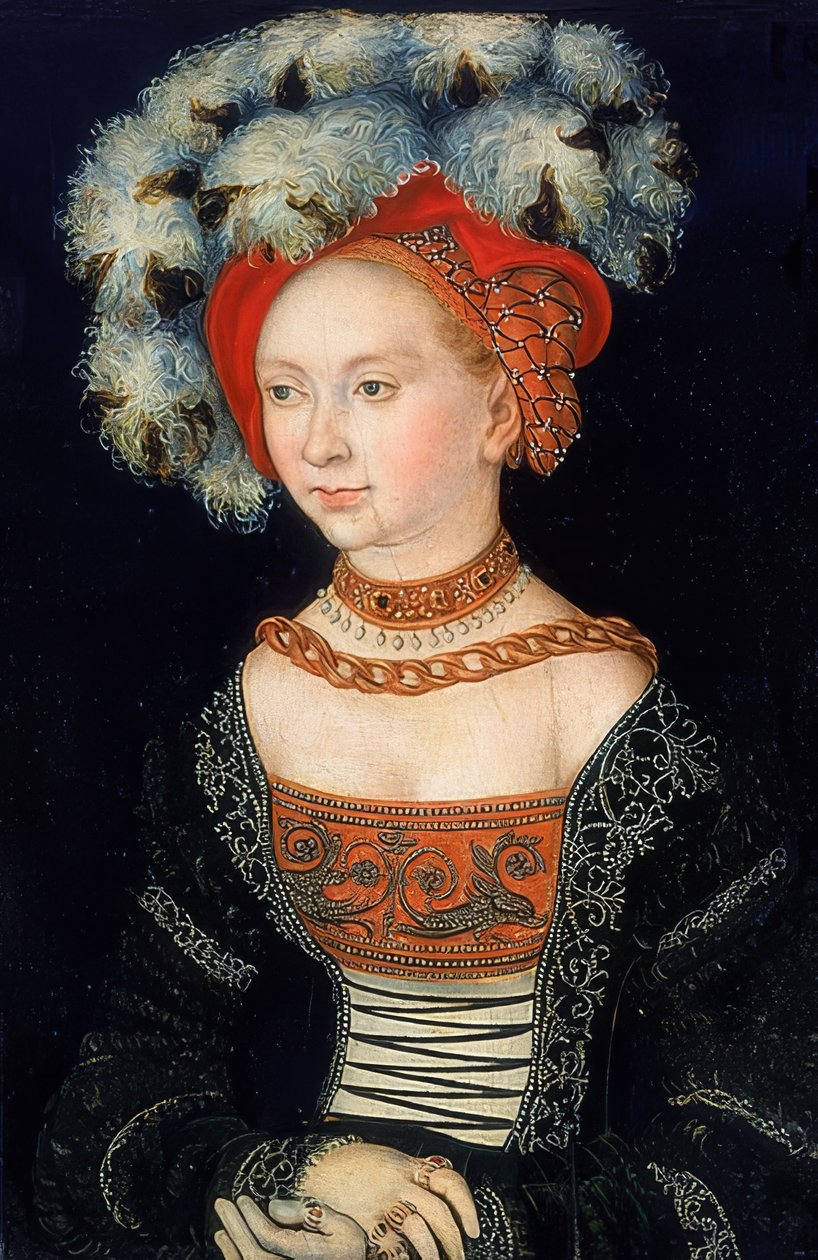 Portret van een dame. Omstreeks 1530 door Lucas Cranach the Elder