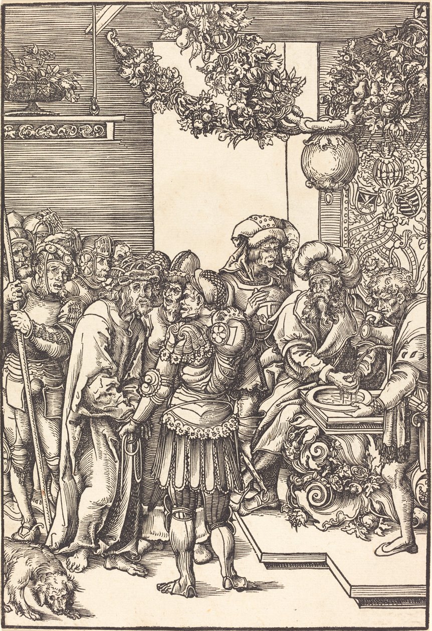 Pilatus wast zijn handen door Lucas Cranach the Elder