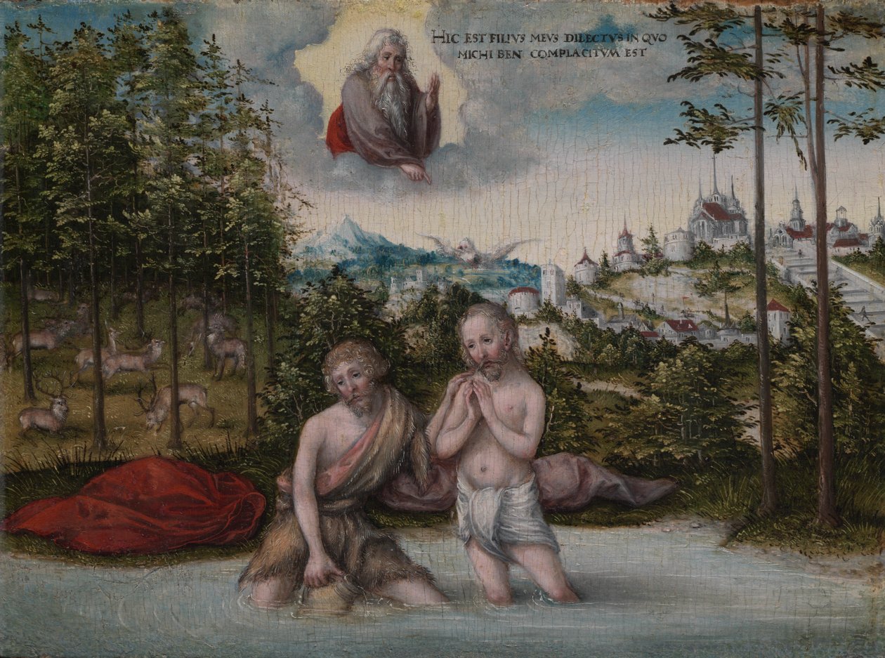 De doop van Christus, 1530s door Lucas Cranach the Elder