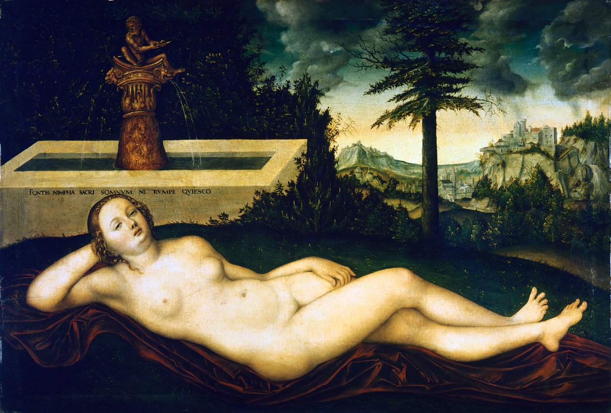 Nimf bij fontein door Lucas the Elder Cranach