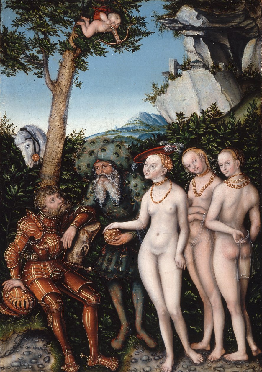Het oordeel van Parijs door Lucas the Elder Cranach