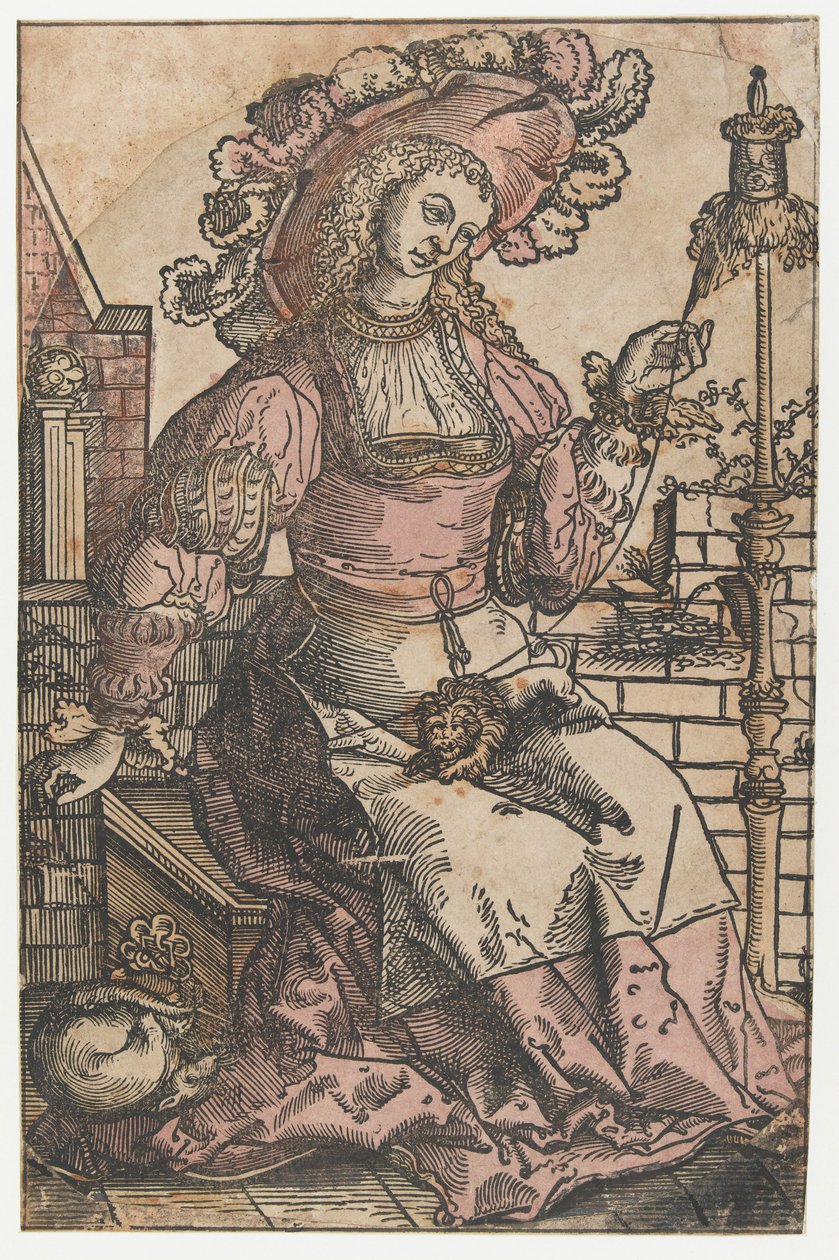 Spinnende vrouw door Lucas van Leyden (attributed to)
