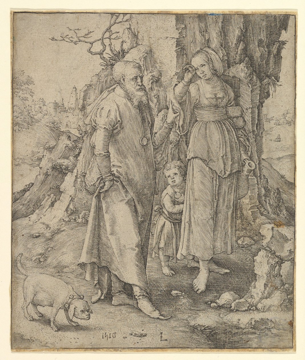 Abraham Verstuurt Hagar door Lucas van Leyden