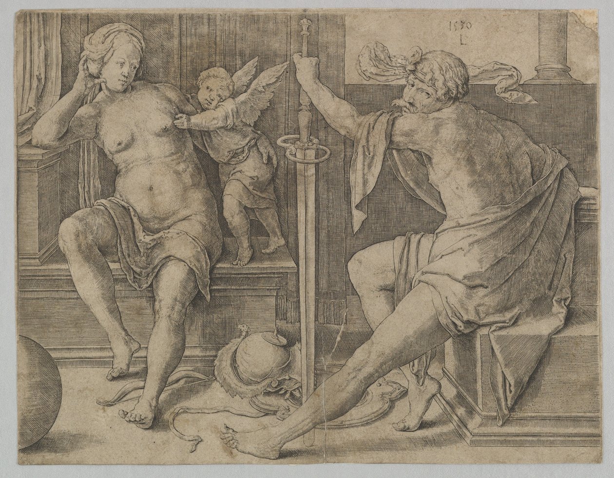 Mars, Venus en Cupido, 1530 door Lucas van Leyden