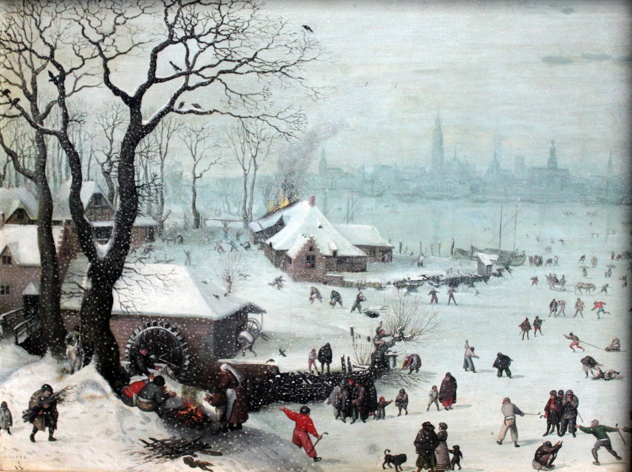 Winterlandschap bij Antwerpen met sneeuwval door Lucas van Valckenborch