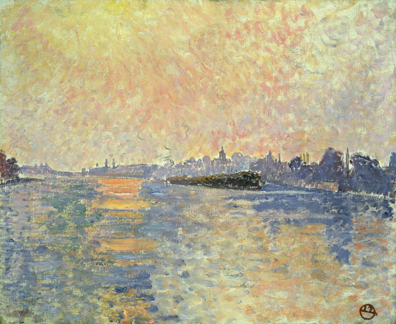Zonsondergang op de Theems bij Chiswick door Lucien Pissarro