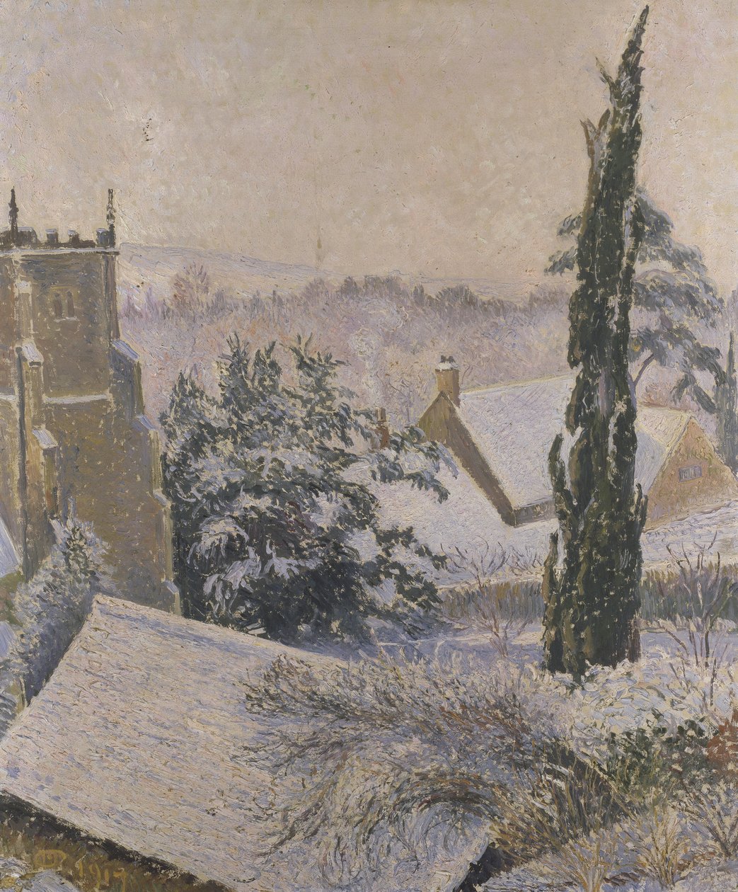 East Knoyle Kerk: Sneeuw, 1917 door Lucien Pissarro