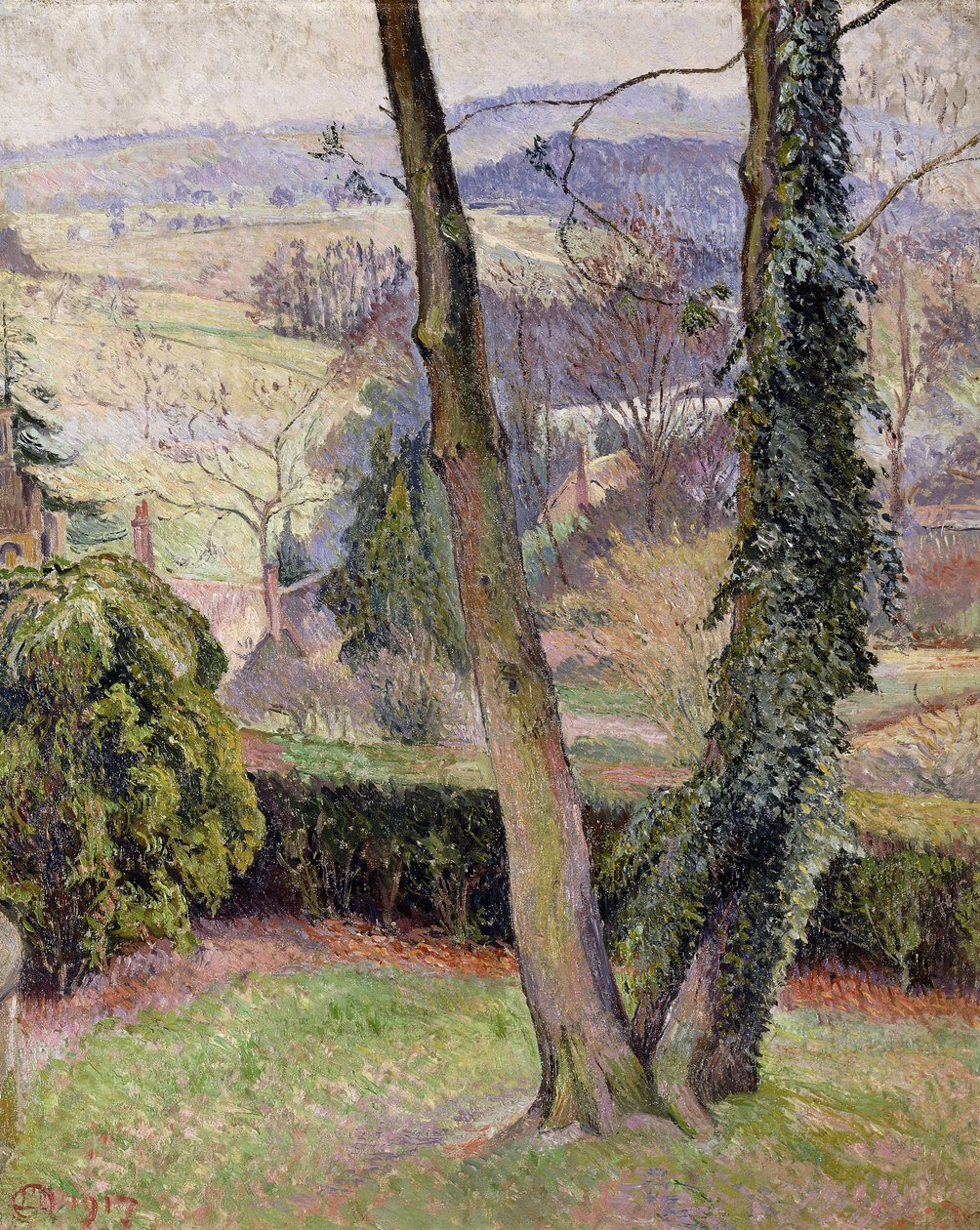 Vorst en mist, Summerleaze, East Knoyle door Lucien Pissarro