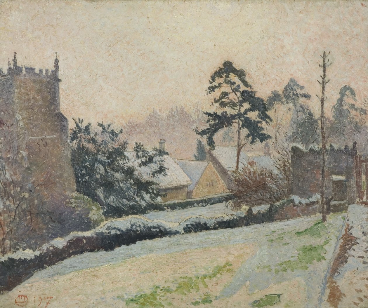 Sneeuwscène in East Knoyle, Wiltshire, Engeland door Lucien Pissarro