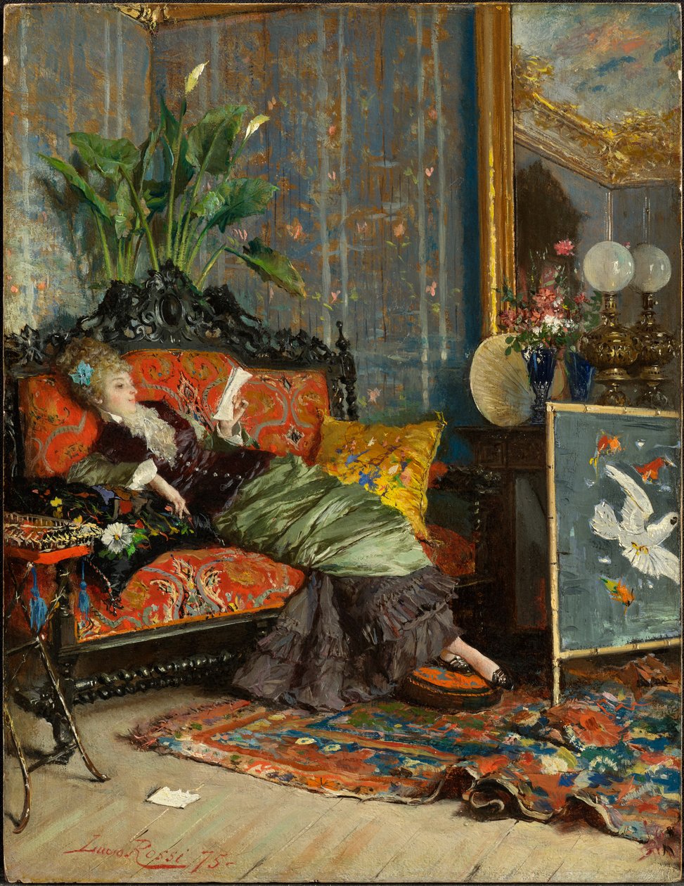 Jonge vrouw lezend, 1875 door Lucius Rossi