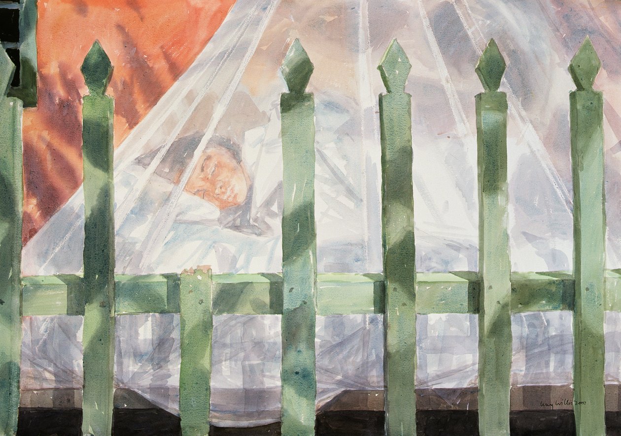 Slapen in de tuin, Griekenland I, 2001 door Lucy Willis