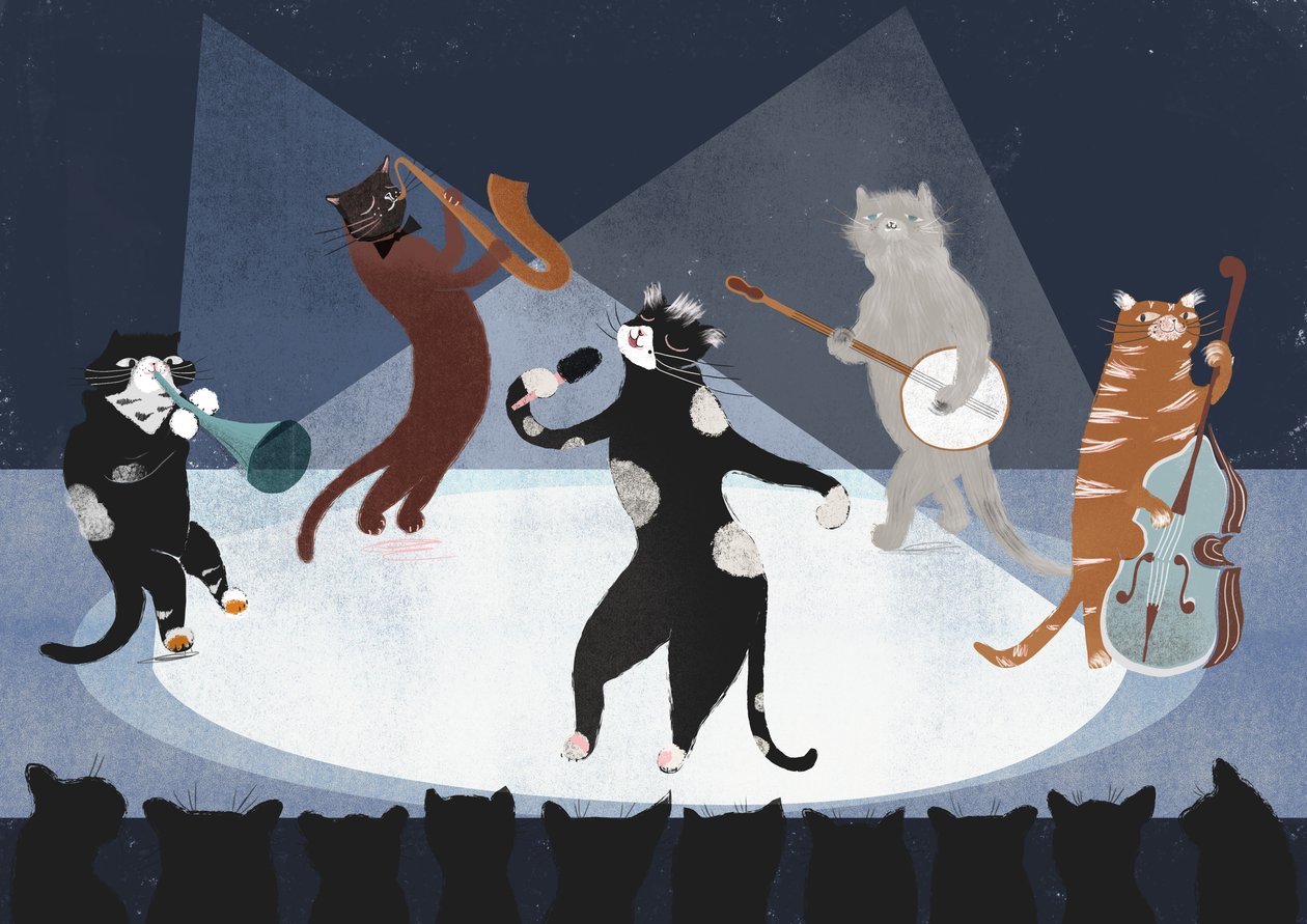 Jazz Cats, 2015 (digital) door Lucy Banaji