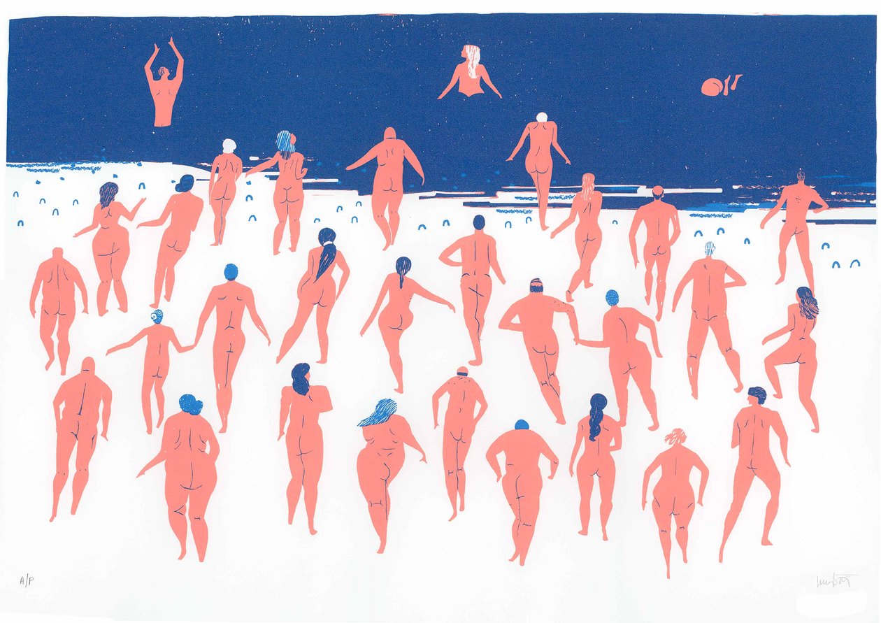 Nude Beach Run, 2016 (screenprint) door Lucy Banaji