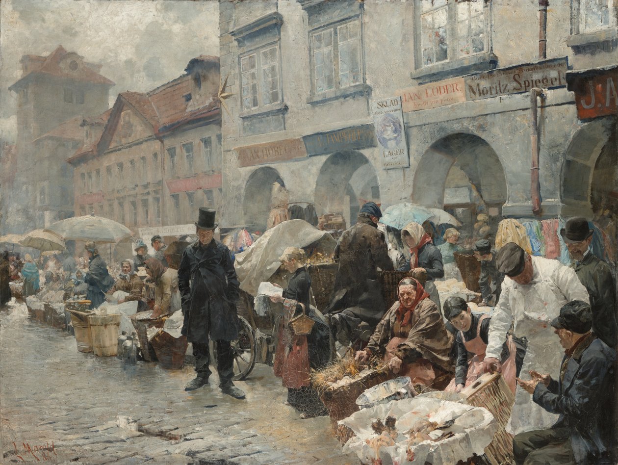 De eiermarkt in Praag, 1888 door Ludek or Ludwig Marold
