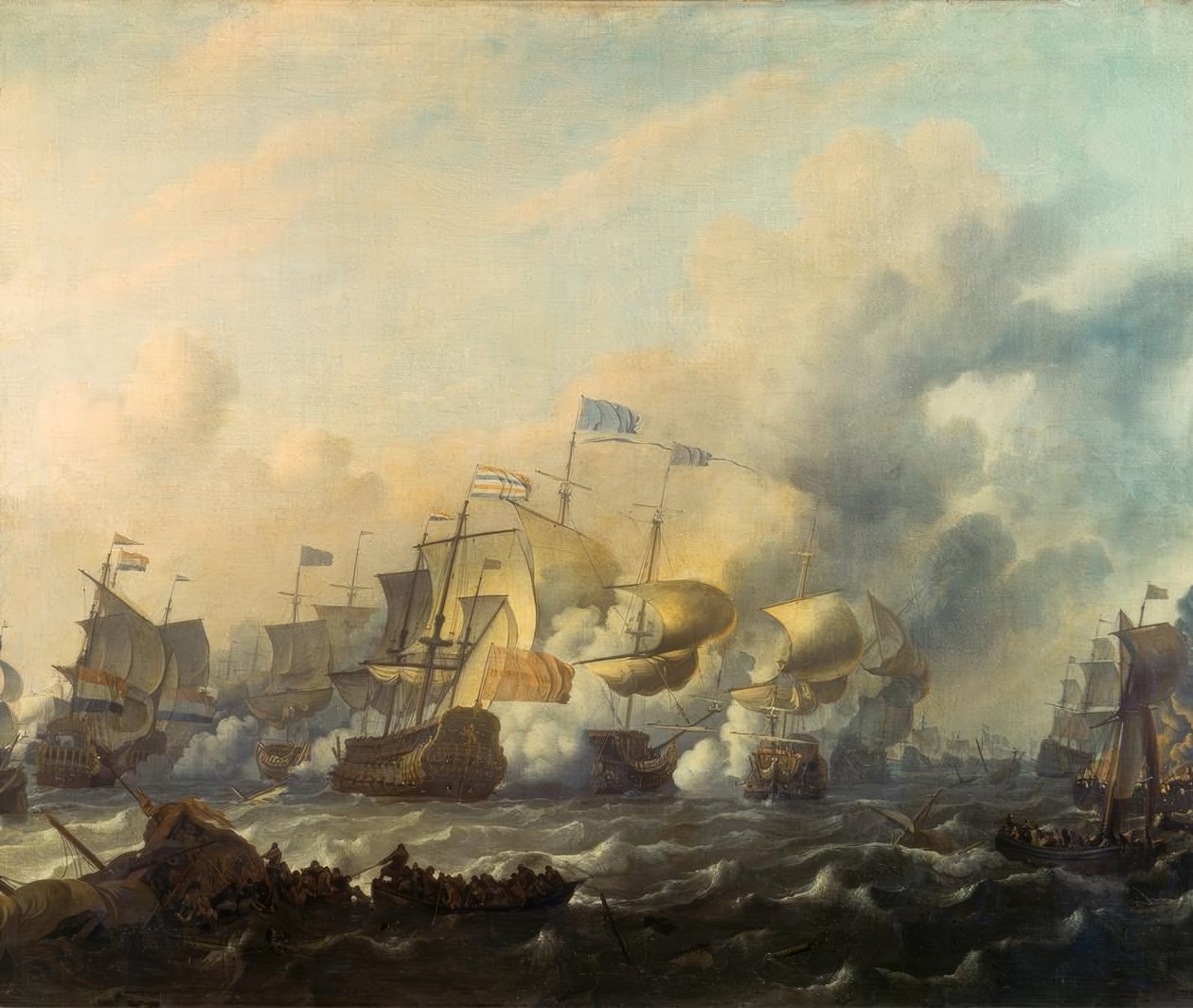 Een Zeeslag tussen Nederlanders en Engelsen door Ludolf Backhuysen
