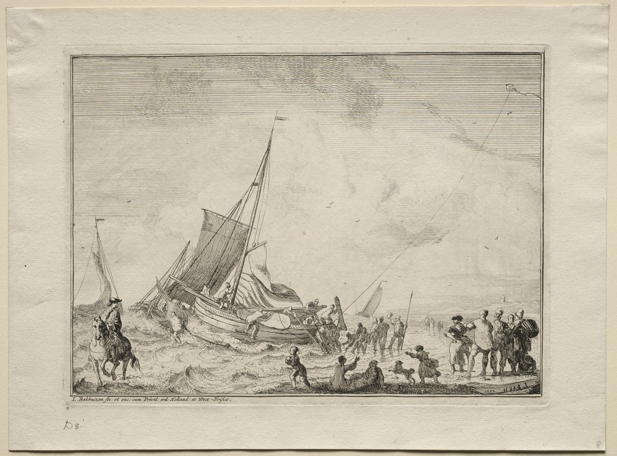Een Schip Lanceren door Ludolf Backhuysen
