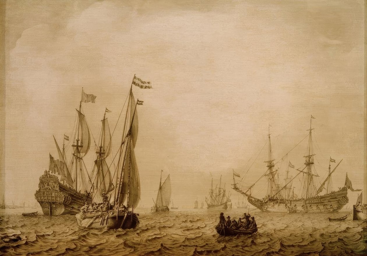 Schepen op de rede van Vlissingen (?) door Ludolf Backhuysen