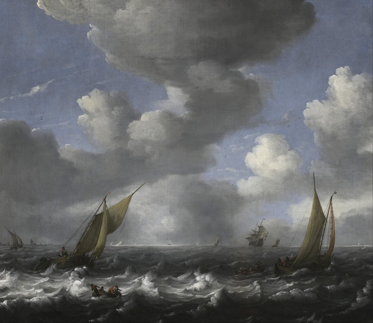 Zeegezicht en vissersboten door Ludolf Bakhuizen