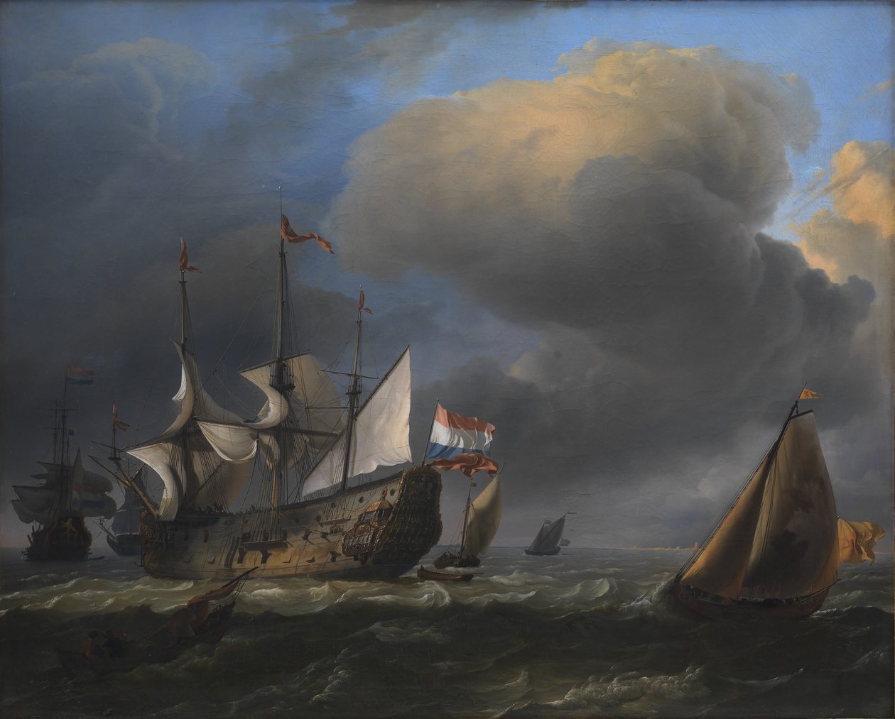 Zeegezicht met Nederlandse Oorlogsschepen en Vissersboten door Ludolf Bakhuizen