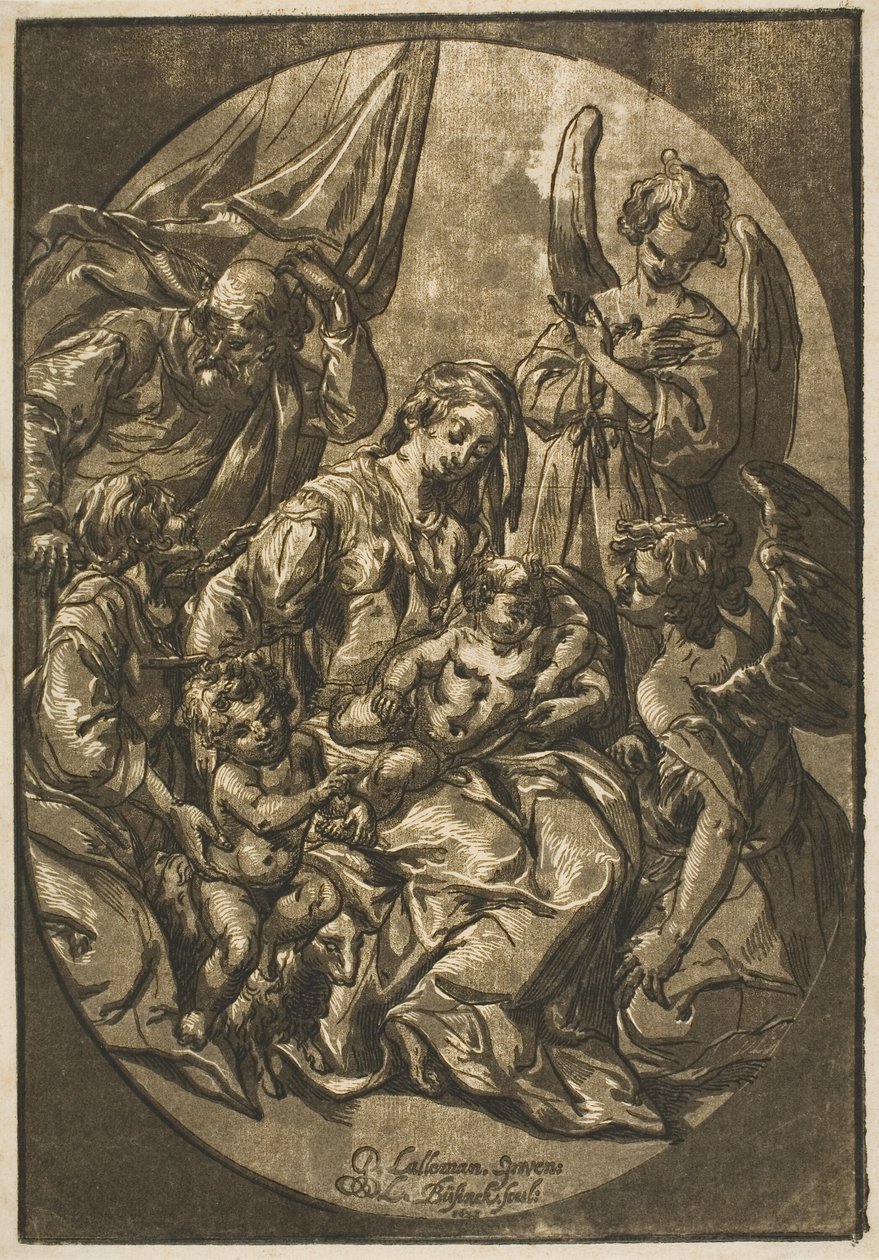 Heilige Familie in een Ovale Lijst door Ludolph Büsinck