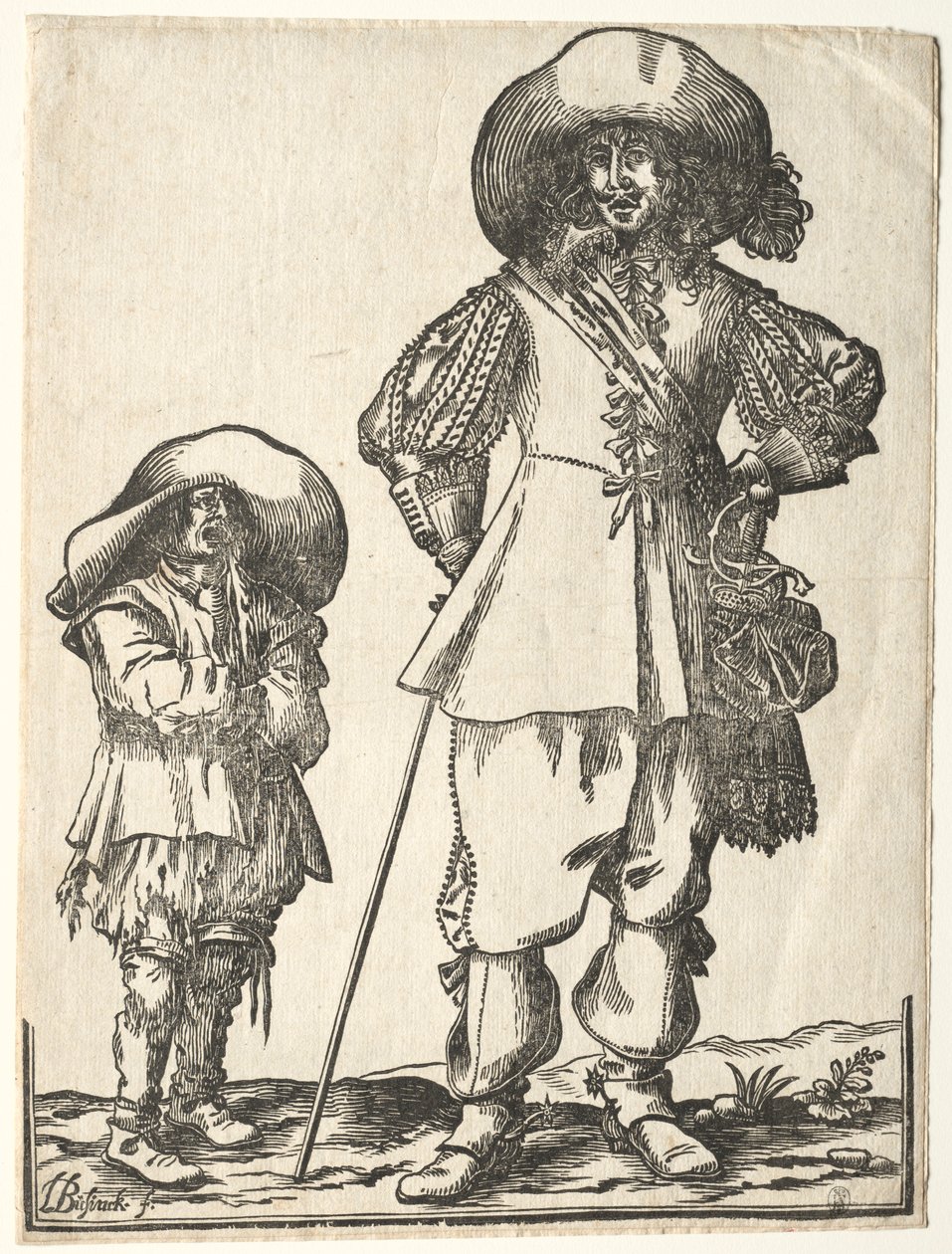 Staande cavalerist en bedeljongen door Ludolph Büsinck