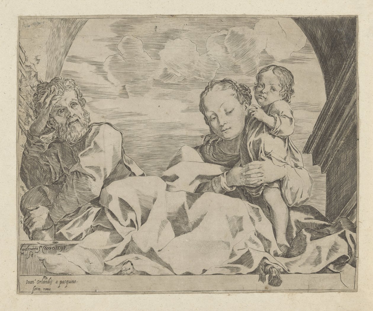 Heilige Familie onder een boog door Ludovico Carracci