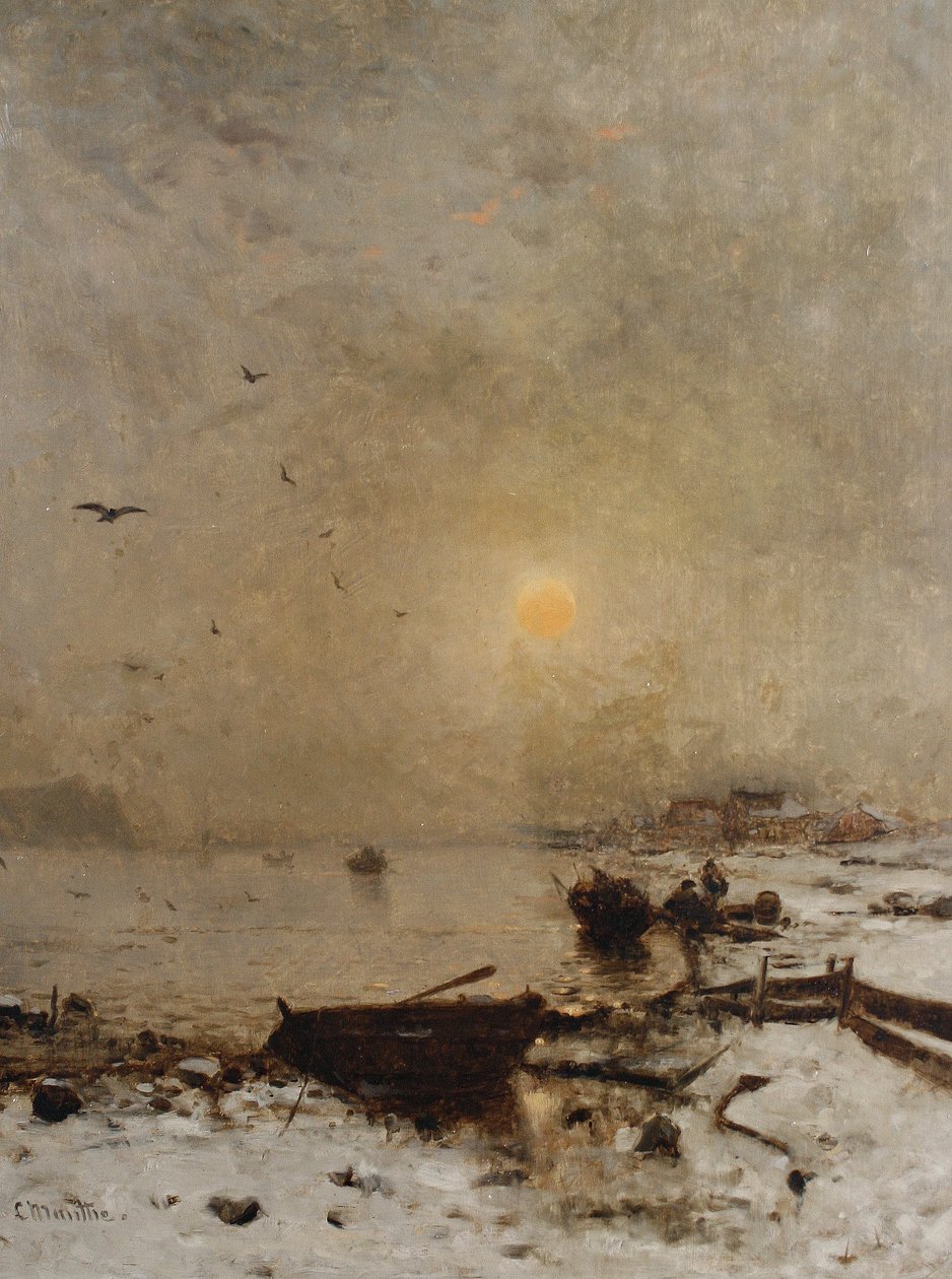 Zonsondergang over een meer door Ludvig Munthe