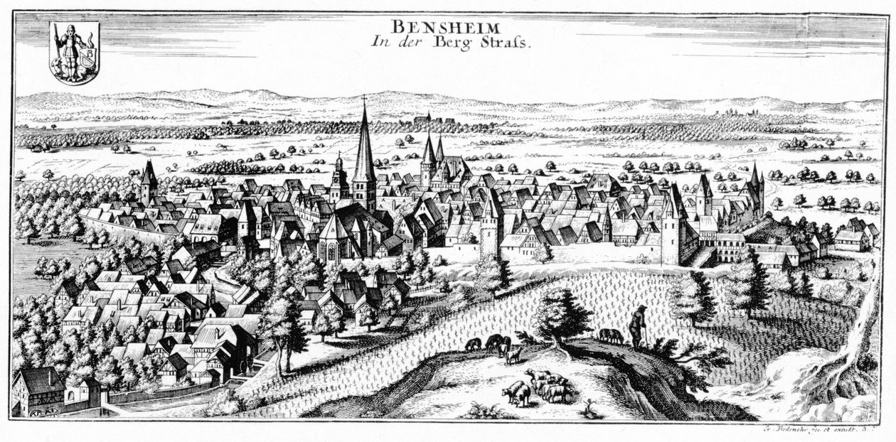 Gezicht op Bensheim door Ludwig Lange