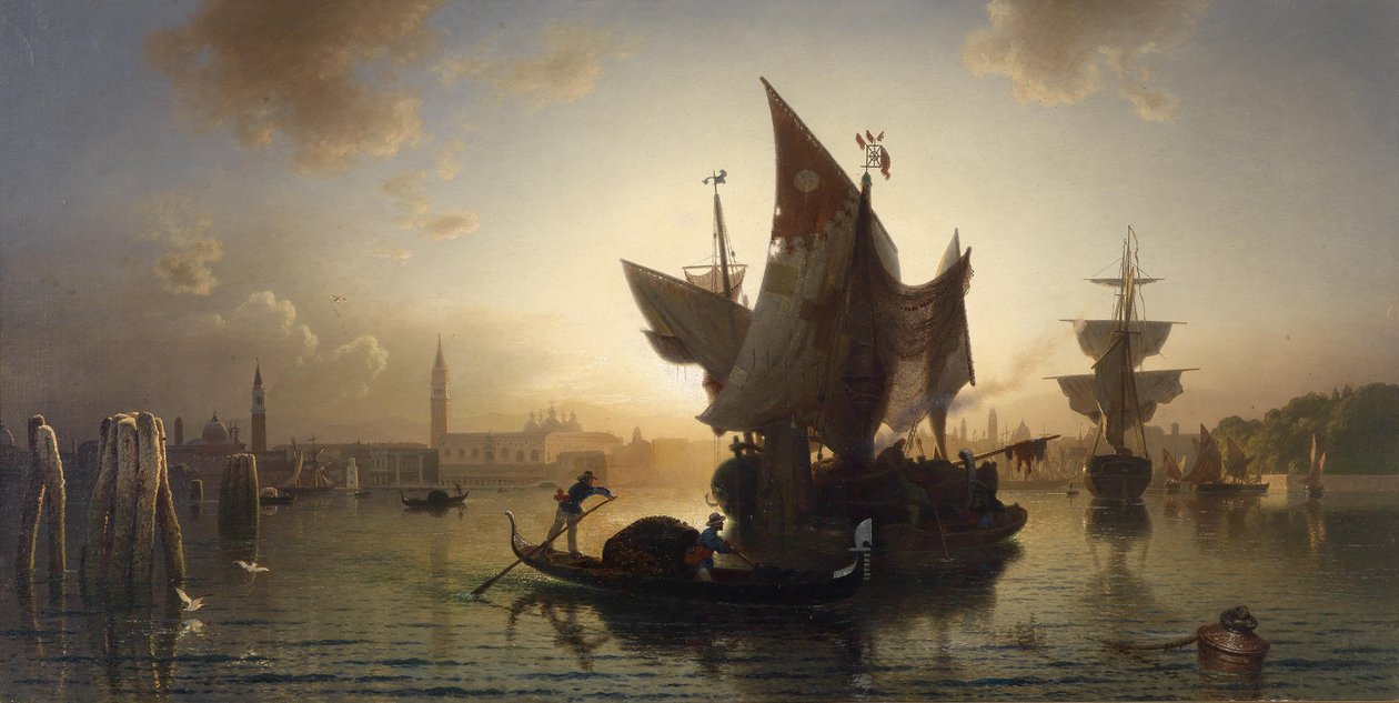 Venetië bij zonsondergang door Ludwig Meixner
