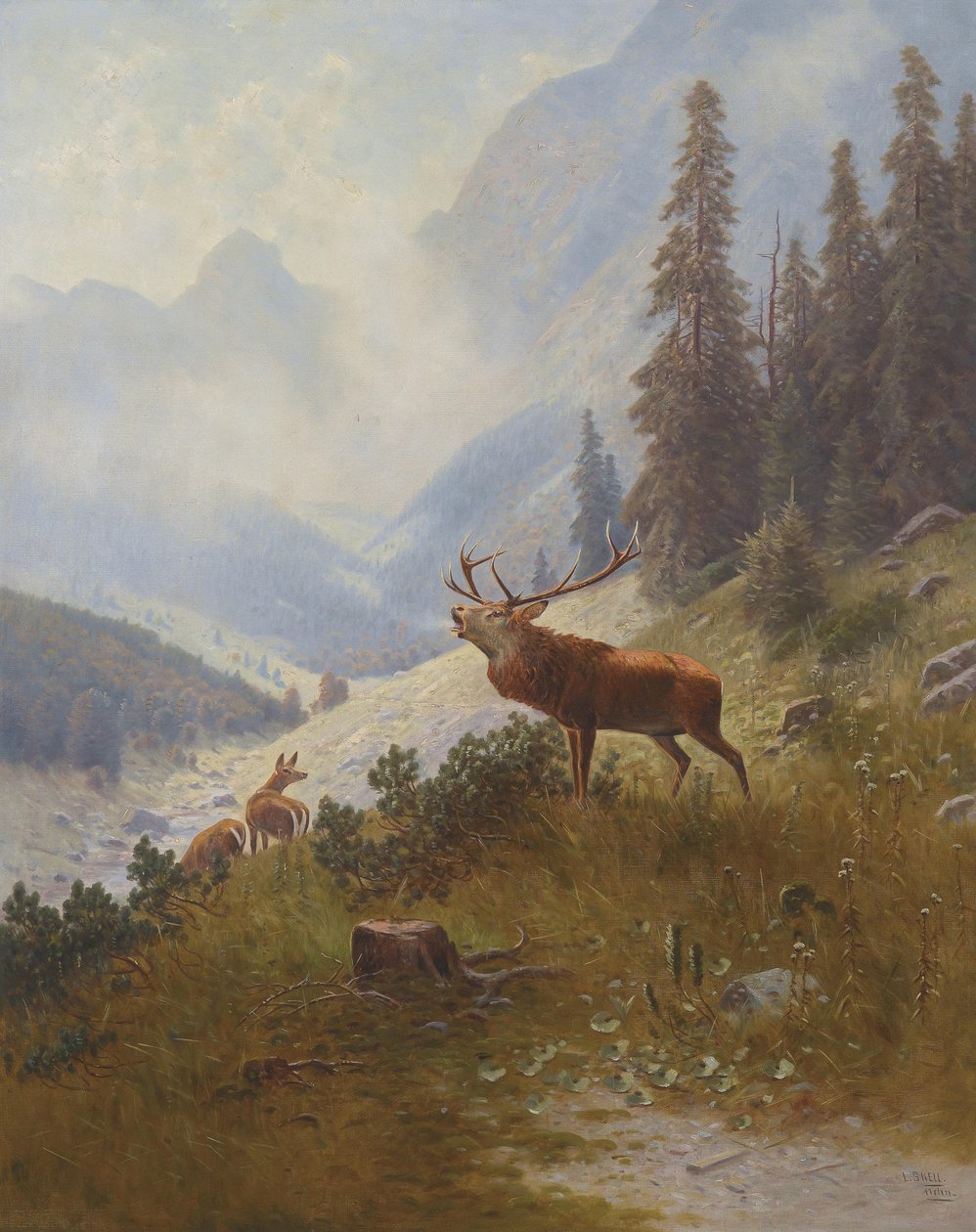Burlend hert in de bergen door Ludwig Skell