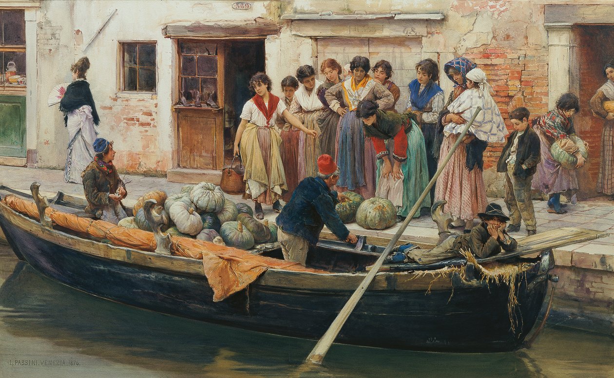 Pompoenverkoper in Chioggia door Ludwig Johann Passini