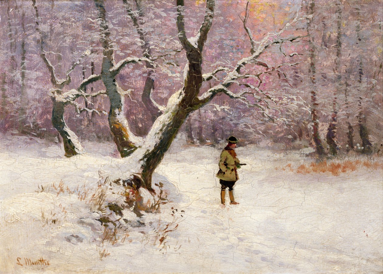 Winterlandschap met jagers door Ludwig Munthe