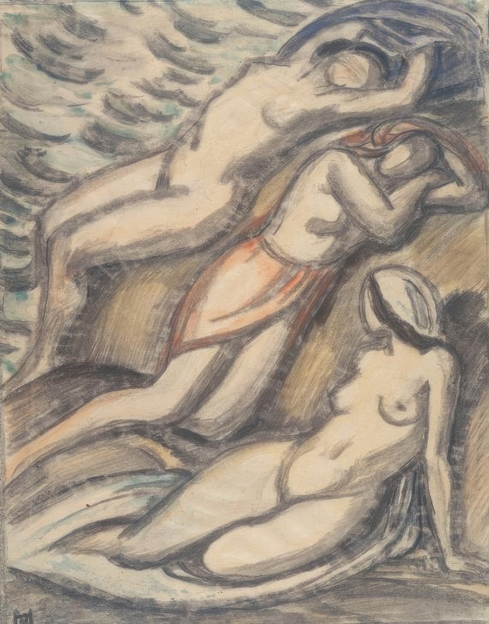 Drie badende vrouwen door Ludwig von Hofmann